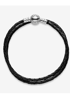 Pandora Violet Pandora Moments Double Black Leather Bracelet  - Image 4