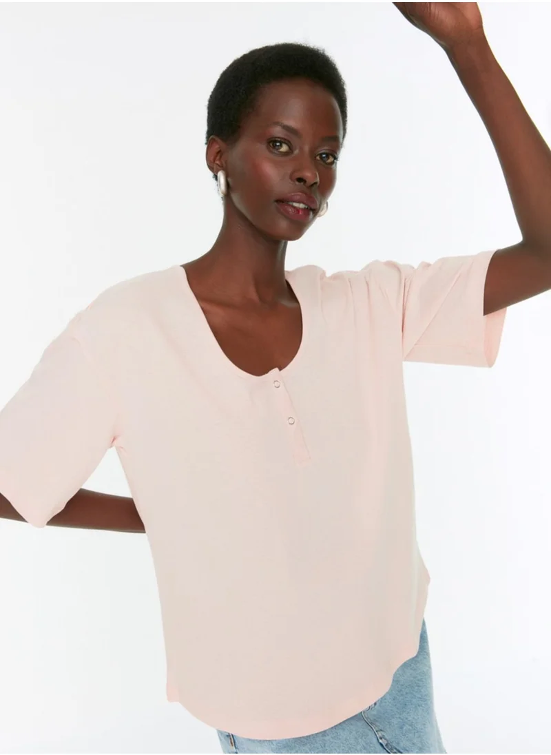 trendyol Button Detail Knitted T-Shirt