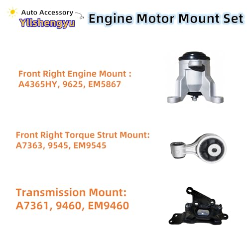 Yllshengyu 3Pcs Engine Motor & Transmission Mount Kit - Compatible with Nissan Altima 2007-2012 & Maxima 2009-2014 V6 3.5L, Replaces 9808 EM5867 9807 9545 9460 A4355HY A4365HY A4356HY A7363 A7361 - Image 4