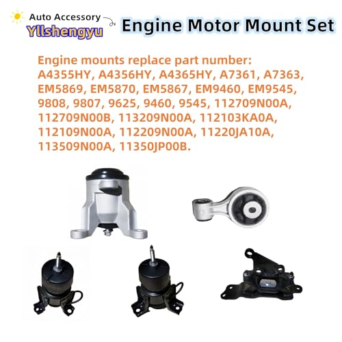 Yllshengyu 3Pcs Engine Motor & Transmission Mount Kit - Compatible with Nissan Altima 2007-2012 & Maxima 2009-2014 V6 3.5L, Replaces 9808 EM5867 9807 9545 9460 A4355HY A4365HY A4356HY A7363 A7361 - Image 2