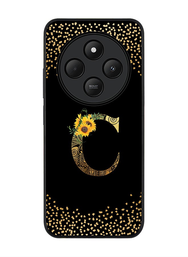 Stylizedd For Xiaomi Poco C75 Case,Slim fit Camera Protection, Shockproof Thin Phone cover - Custom Floral Monogram - C ( Black ) - Image 1