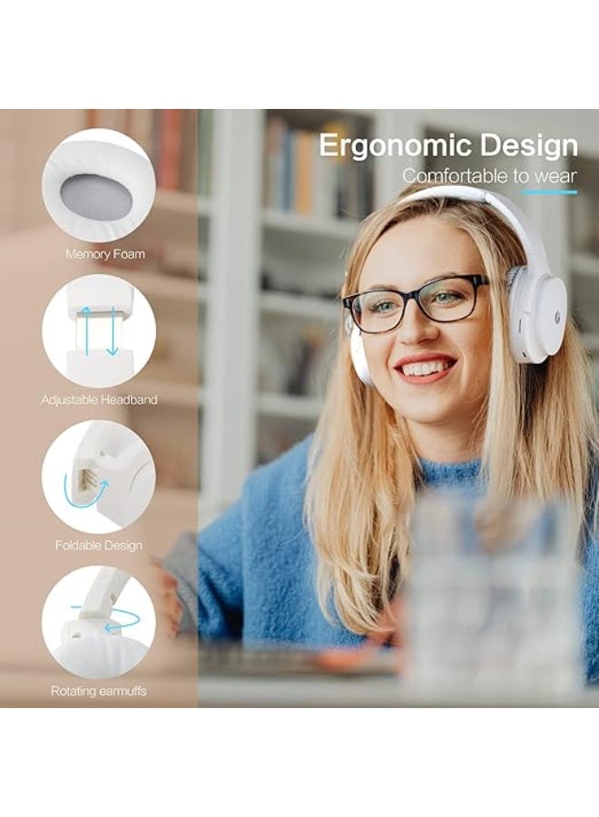 VCOM Over Ear Headphones, Foldable Music Headset with Microphone, Micro SD/TF Port, HiFi Stereo Sound, Volume Control, Hands-Free Calls for Smartphone Tablets TV Laptop (White) - Image 2