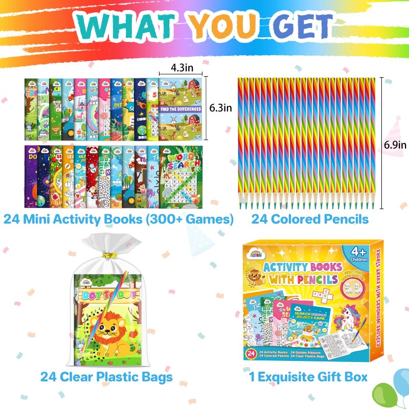 ZMLM Activity Books Party Favors for Kids: 24 Pack Activity Books for Kids Ages 4-8 8-12 with Colored Pencils,mini Puzzles Books,used for Classroom Prizes,Easter Basket Stuffers,Birthday Gifts. - Image 3