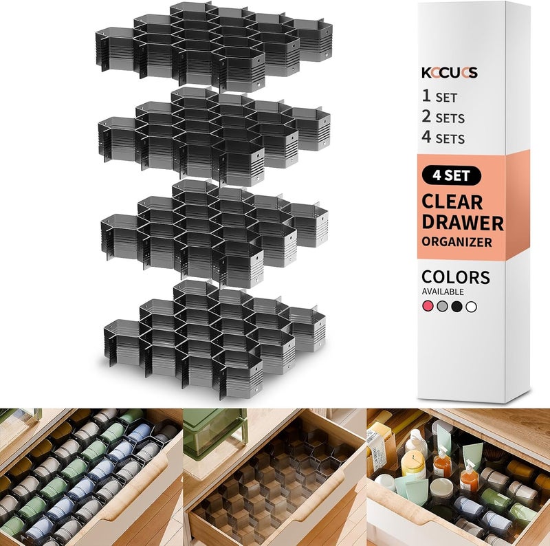 Kocuos Honeycomb Separator Adjustable Drawer Organizer Divider for Underwear Belt-Scarf Socks Organizer (Black(4pcs)) - Image 1