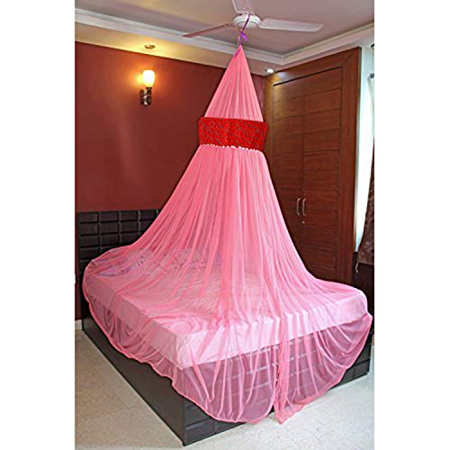 Creative Textiles Ceiling Hanging Mosquito Net I Machardani for Double Bed King Size I Polyster Canopy Circular Curtain for Bedroom I Keeps Away Insects and Flies - Pink - Image 4