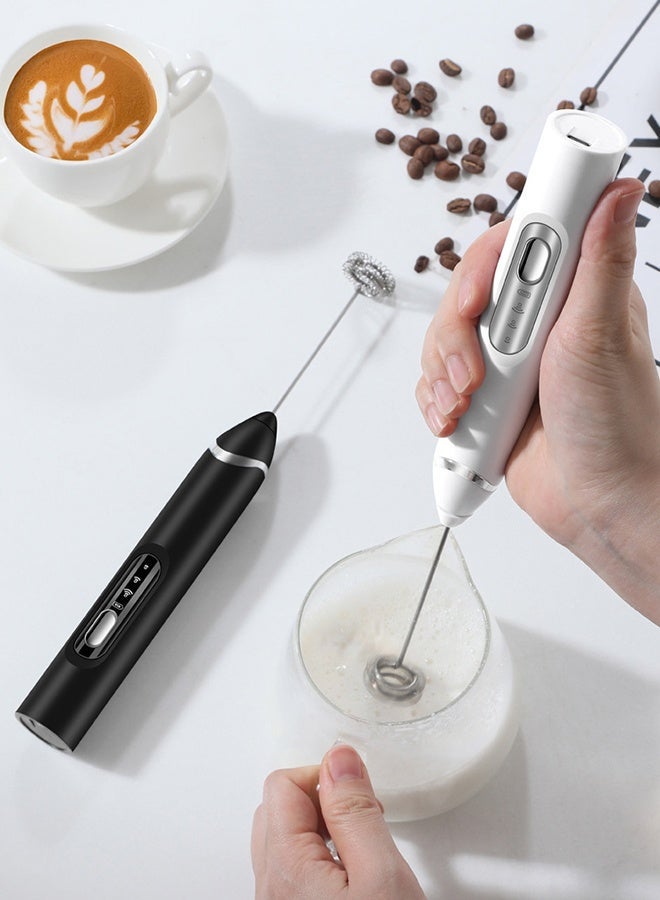 Electric Milk Frother with 2 Whisk Heads, USB Rechargeable 3-Speed Coffee Foam Maker for Latte, Cappuccino, Hot Chocolate, and Eggs (Black) - Image 4