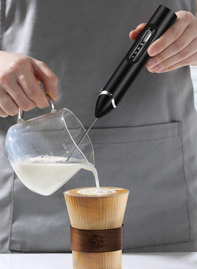 Electric Milk Frother with 2 Whisk Heads, USB Rechargeable 3-Speed Coffee Foam Maker for Latte, Cappuccino, Hot Chocolate, and Eggs (Black) - Image 3