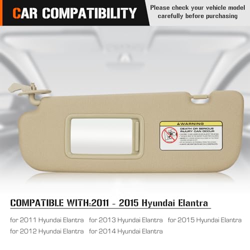 AEagle Sun Visor for 2011-2015 Hyundai Elantra (NOT fit GT Model), Left Driver Side Beige Sunvisor Replacement 852103X000TX - Image 2
