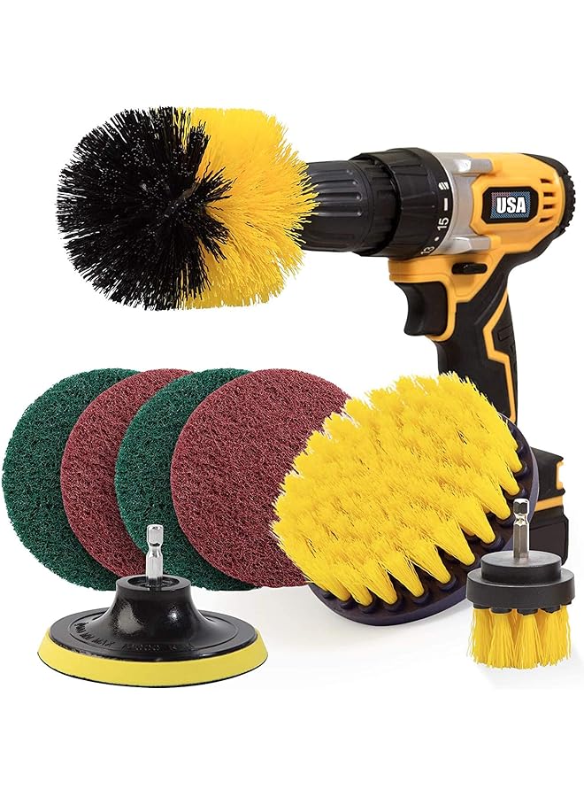 promass Drill Brush, 8 Piece Drill Brush Attachment Set Scouring Pads, Power Scrubber Brush Scrub Pads Cleaning Kit All Purpose Cleaner for Bathroom Surfaces, Floor, Tub, Shower, Grout, Tile, Corners - Image 1
