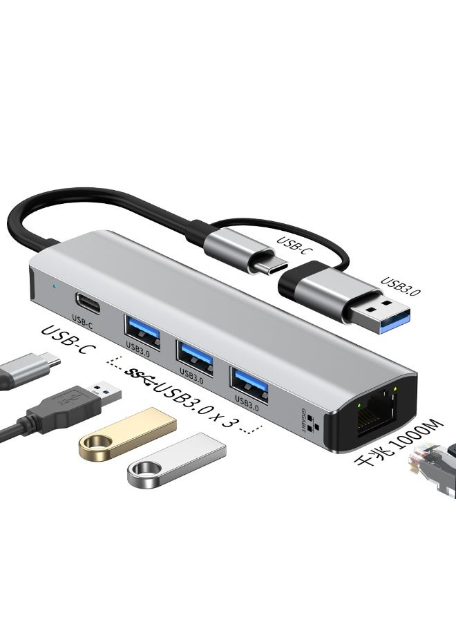 USB C Hub 5 in 2 Multiport Adapter 1000Mbps LAN, 100W Power Delivery, 3 USB-A Data Ports, USB C Dongle for MacBook Pro/Air, iPad Pro, iMac, iPhone 16 Pro/Pro Max, XPS, - Image 2