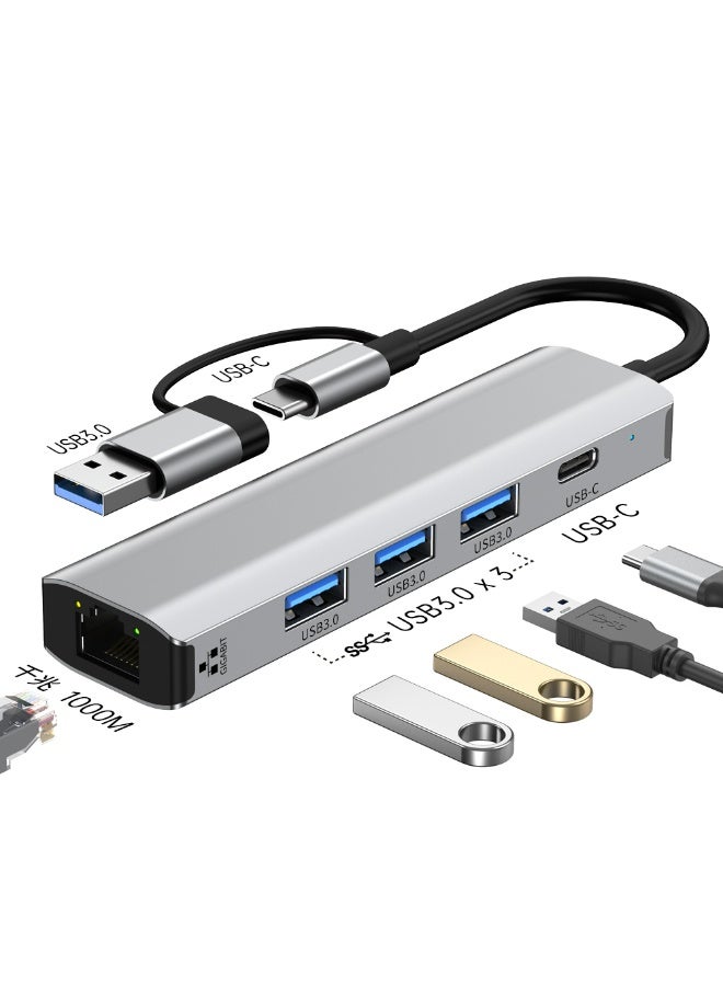 USB C Hub 5 in 2 Multiport Adapter 1000Mbps LAN, 100W Power Delivery, 3 USB-A Data Ports, USB C Dongle for MacBook Pro/Air, iPad Pro, iMac, iPhone 16 Pro/Pro Max, XPS, - Image 1