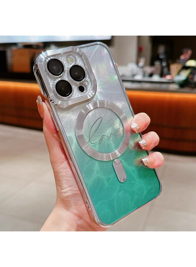 زبون جراب لهاتف iPhone 13 Pro Max Dual-Love Feather Glitter Magsafe TPU جراب هاتف - Image 1