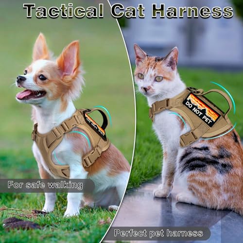 nanappice Tactical Cat Harness and Leash Set for Walking, Adjustable Escape Proof Pet Vest for Large Cat, Easy Control Breathable Vest with Handle，Molle Patches (Khaki+Leash, L) - Image 3