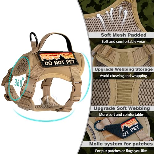 nanappice Tactical Cat Harness and Leash Set for Walking, Adjustable Escape Proof Pet Vest for Large Cat, Easy Control Breathable Vest with Handle，Molle Patches (Khaki+Leash, L) - Image 5