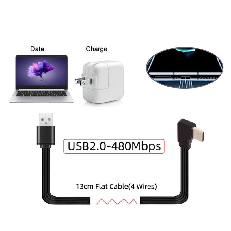 NFHK 13cm USB 2.0 Type-A Male to USB-C Type-C Left Right Angled 90 Degree Data Flat Slim FPC Cable for FPV & Disk & Phone - Image 3