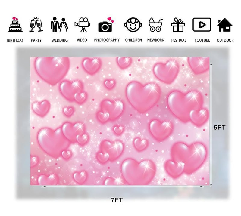 LTLYH 7×5ft Pink Heart Photo Backdrop Early 2000s Party Decorations Old School Backdrops Valentine's Day Glitter Heart 16th 18th 30th Women Men 90s Happy Birthday Background Selfile Wall Decor 256 - Image 4