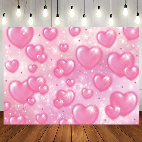 LTLYH 7×5ft Pink Heart Photo Backdrop Early 2000s Party Decorations Old School Backdrops Valentine's Day Glitter Heart 16th 18th 30th Women Men 90s Happy Birthday Background Selfile Wall Decor 256 - Image 1
