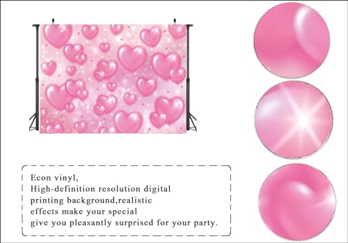 LTLYH 7×5ft Pink Heart Photo Backdrop Early 2000s Party Decorations Old School Backdrops Valentine's Day Glitter Heart 16th 18th 30th Women Men 90s Happy Birthday Background Selfile Wall Decor 256 - Image 3