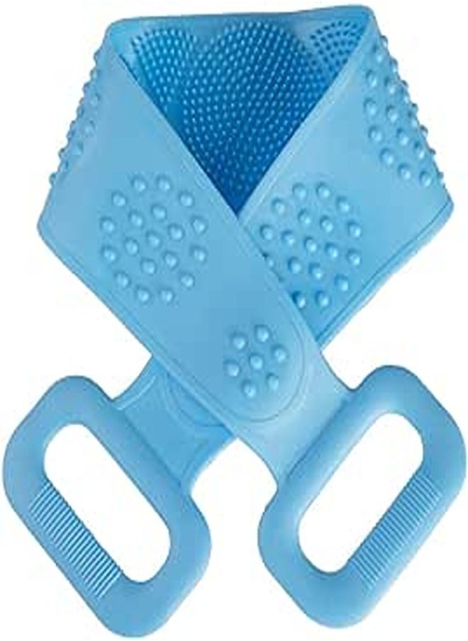 FOOTINSOLE.COM Silicone Back Scrubber for Shower, Exfoliating, Cleansing And Massage - Bath Body Brush with Handles for Men & Women (Blue) 