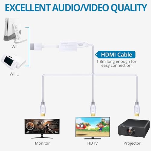 AUTOUTLET Wii to HDMI Converter 1080P with 6ft High Speed HDMI Cable Wii2 HDMI Adapter with Blue Indicator, Output Video&Audio with 3.5mm Jack Audio Compatible with Full HD Devices - Image 3