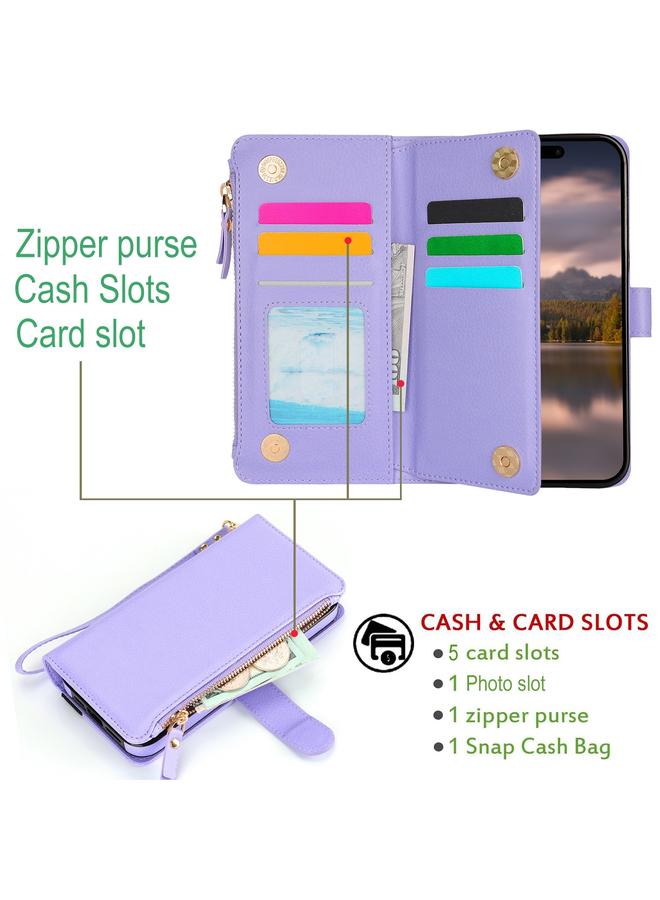 اس-توب جراب لهاتف iPhone 16 مزود بسوار معصم وسحاب ومحفظة من الجلد بتقنية RFID - Image 4