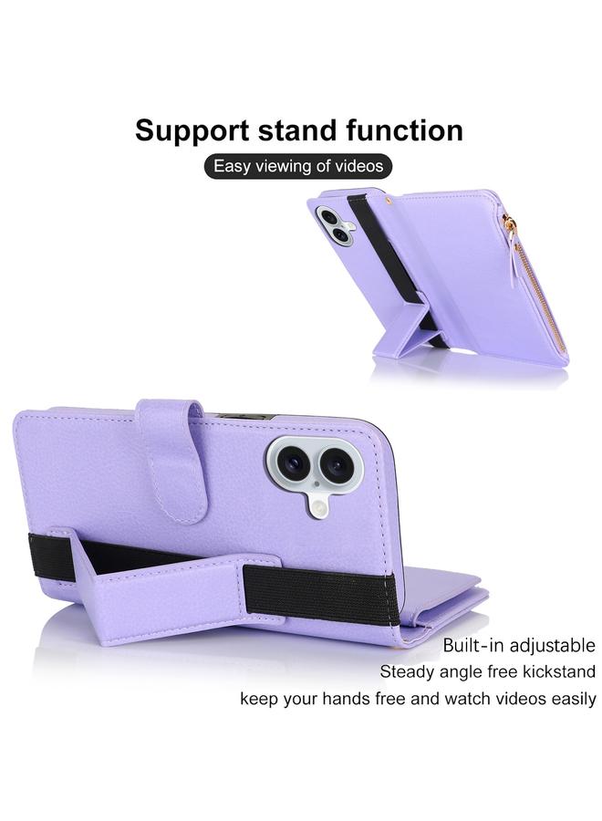 اس-توب جراب لهاتف iPhone 16 مزود بسوار معصم وسحاب ومحفظة من الجلد بتقنية RFID - Image 3