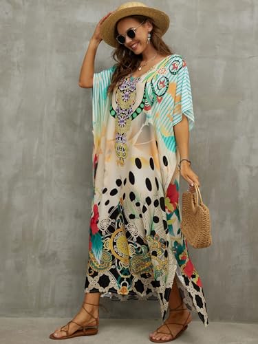 IMAGEKOPE Kaftan Dresses for Women Plus Size Bathing Suit Cover up Caftan Maxi Beach Dresses - Image 5