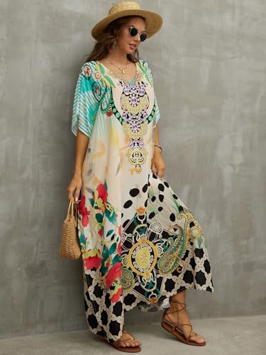 IMAGEKOPE Kaftan Dresses for Women Plus Size Bathing Suit Cover up Caftan Maxi Beach Dresses - Image 3