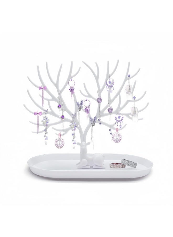 LUMYA Jewelry Display Stand, Horn of Deer Design Jewelry Organizer, Accessories Storage for Ring Earrings Necklace Bracelet, Detachable 2-in-1 Jewelry Holder Stand with Tray, Suitable for Bedroom, Bathroom, Office (White) - Image 1