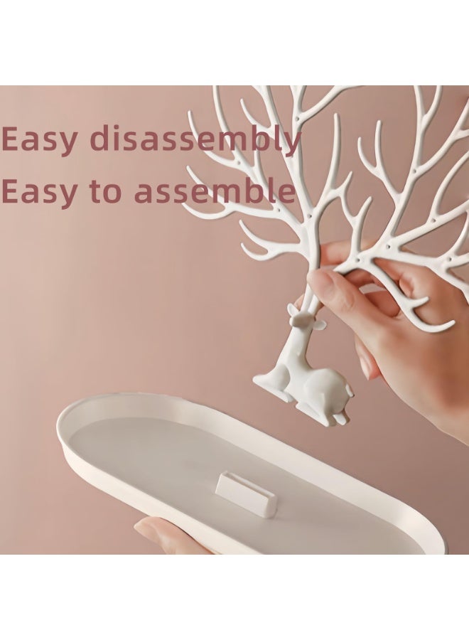 LUMYA Jewelry Display Stand, Horn of Deer Design Jewelry Organizer, Accessories Storage for Ring Earrings Necklace Bracelet, Detachable 2-in-1 Jewelry Holder Stand with Tray, Suitable for Bedroom, Bathroom, Office (White) - Image 4