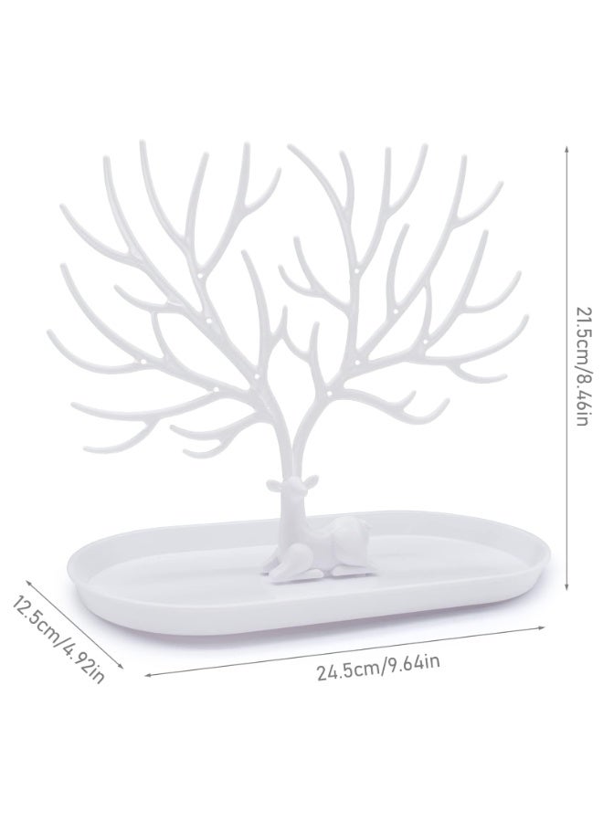 LUMYA Jewelry Display Stand, Horn of Deer Design Jewelry Organizer, Accessories Storage for Ring Earrings Necklace Bracelet, Detachable 2-in-1 Jewelry Holder Stand with Tray, Suitable for Bedroom, Bathroom, Office (White) - Image 2