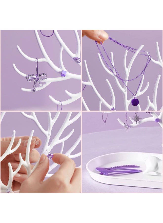 LUMYA Jewelry Display Stand, Horn of Deer Design Jewelry Organizer, Accessories Storage for Ring Earrings Necklace Bracelet, Detachable 2-in-1 Jewelry Holder Stand with Tray, Suitable for Bedroom, Bathroom, Office (White) - Image 5