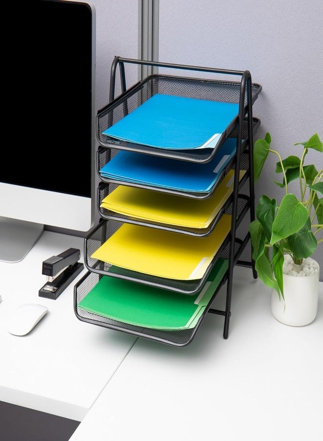 Foscadit 5-Tier Metal Mesh File Desk Tray A4 Documents | Papers Letters folders Holder Desk Organizer for Home and Office - Image 4