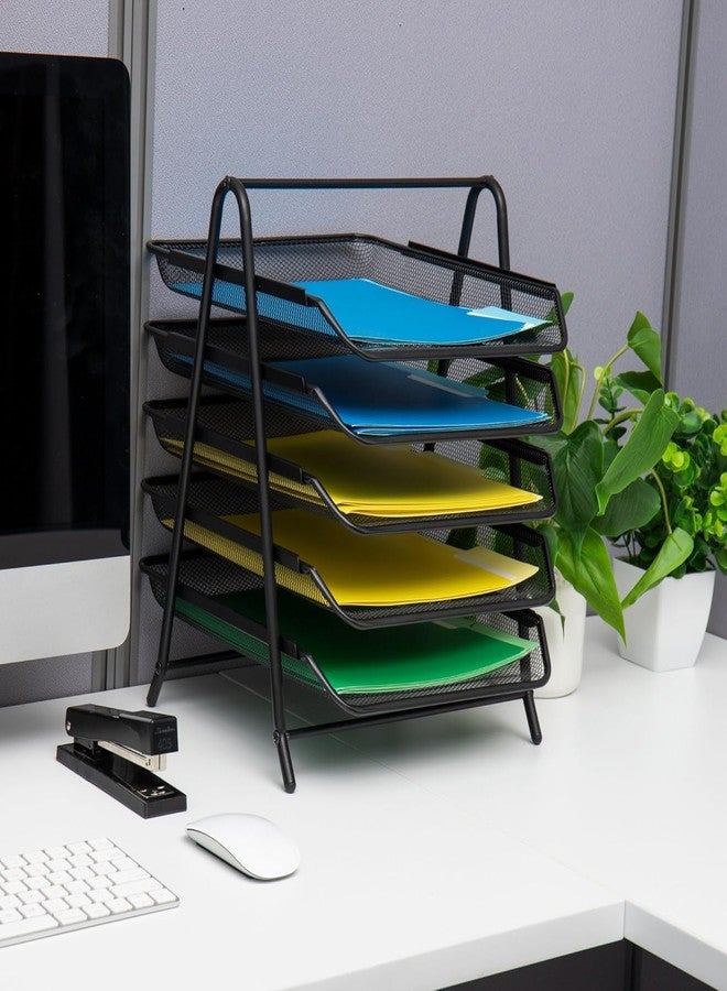 Foscadit 5-Tier Metal Mesh File Desk Tray A4 Documents | Papers Letters folders Holder Desk Organizer for Home and Office - Image 2