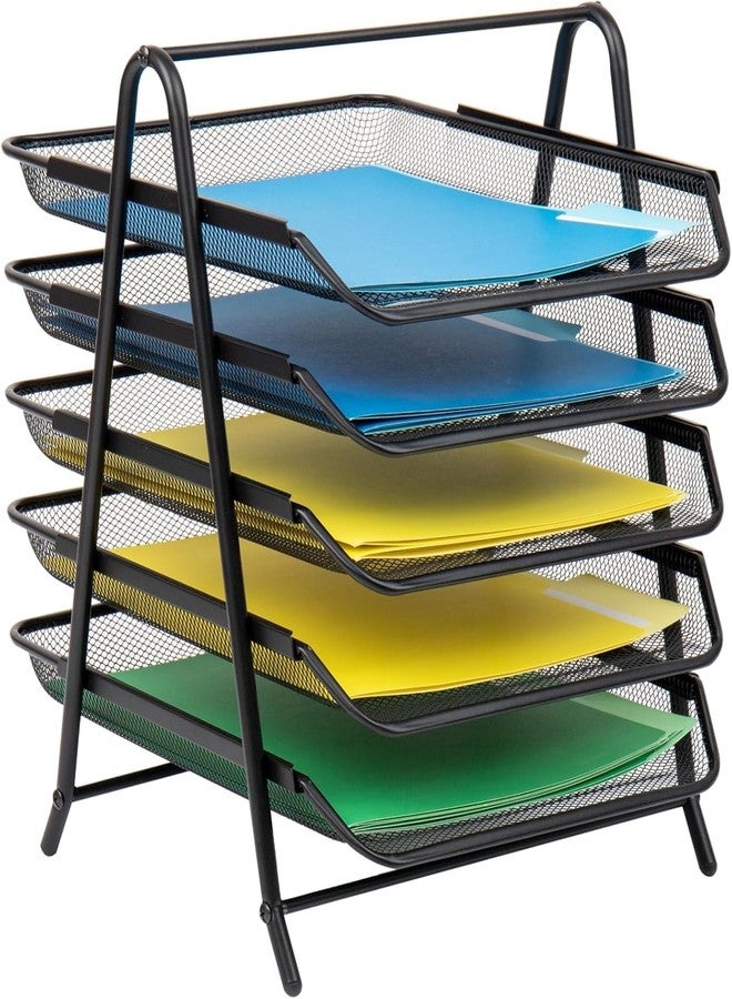 Foscadit 5-Tier Metal Mesh File Desk Tray A4 Documents | Papers Letters folders Holder Desk Organizer for Home and Office - Image 1