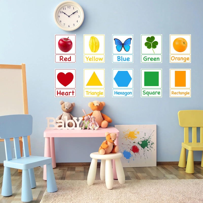 Yisong 56 Pieces Alphabet and Number Bulletin Board Set Educational Bulletin Board Cards Early Learning Colors Shapes Cards Manuscript Alphabet Number Posters for Home Decorations - Image 4