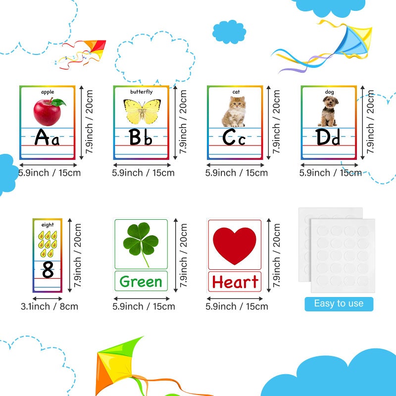 Yisong 56 Pieces Alphabet and Number Bulletin Board Set Educational Bulletin Board Cards Early Learning Colors Shapes Cards Manuscript Alphabet Number Posters for Home Decorations - Image 2