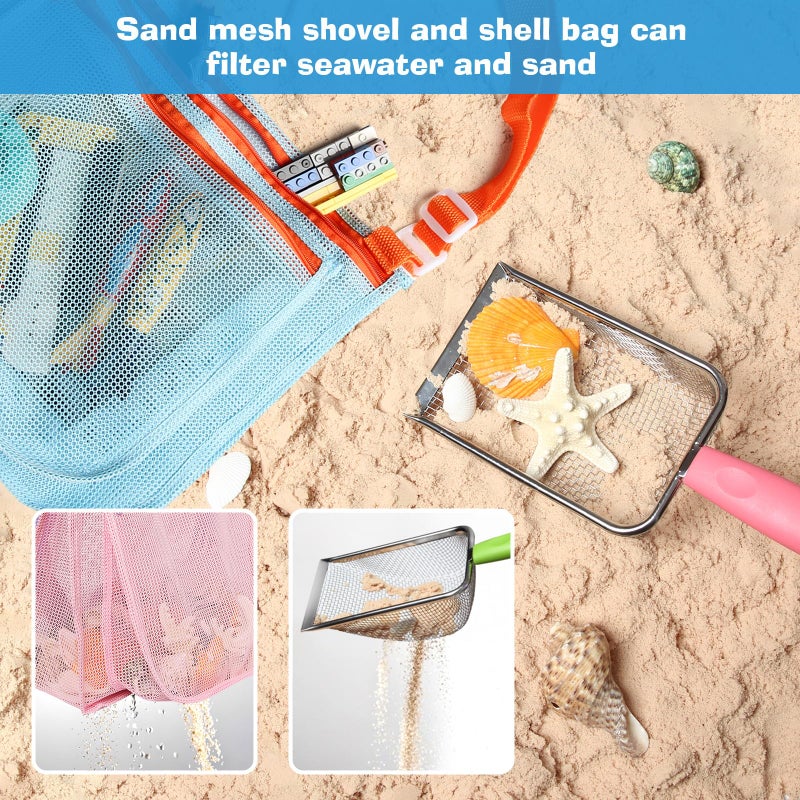 LIDAGO Beach Mesh Shovel with Mesh Beach Bag for Shell Collecting,Metal Shark Tooth Sifter Sand Dipper Beach Scoop for Kids Boys Girls - Image 5