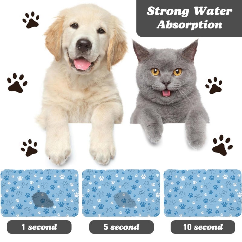 Zoeeya Dog Food Mat, Absorbent Water Bowl Mats Cat Pet Feeding Placemats Blue 12 * 20 inch - Image 2
