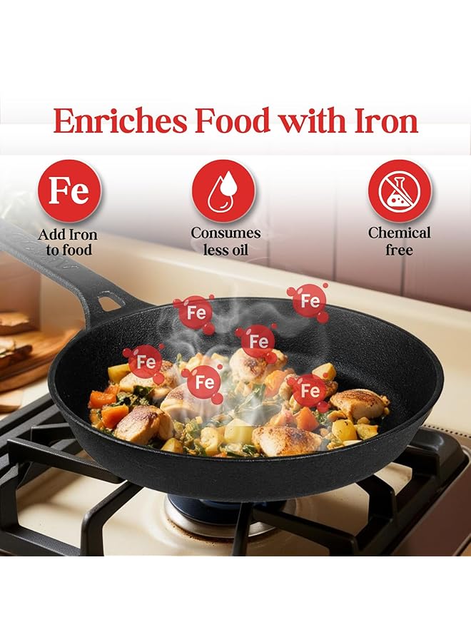 VINOD Legacy Pre Seasoned Cast Iron Fry Pan, 24 Cm, Induction Friendly, Black - Image 3