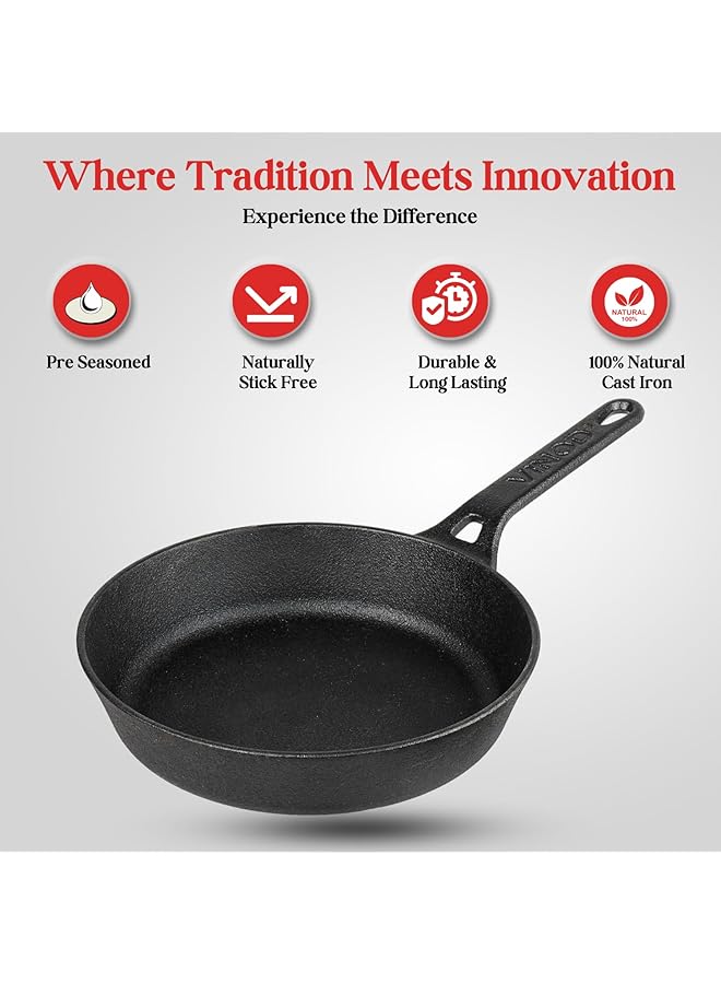 VINOD Legacy Pre Seasoned Cast Iron Fry Pan, 24 Cm, Induction Friendly, Black - Image 4