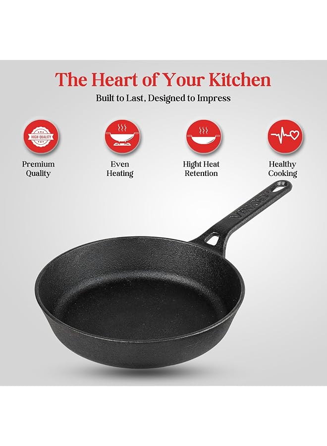 VINOD Legacy Pre Seasoned Cast Iron Fry Pan, 24 Cm, Induction Friendly, Black - Image 5