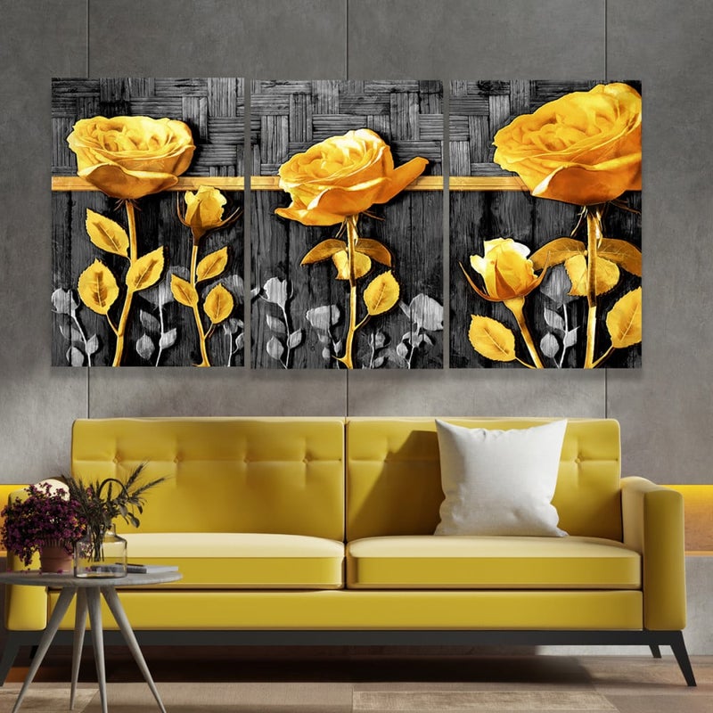 ماركتنا ثلاث لوحات قماشية بتصميم مودرن مع برواز مجوف مقاس (150×70) ثلاث قطع - Image 1