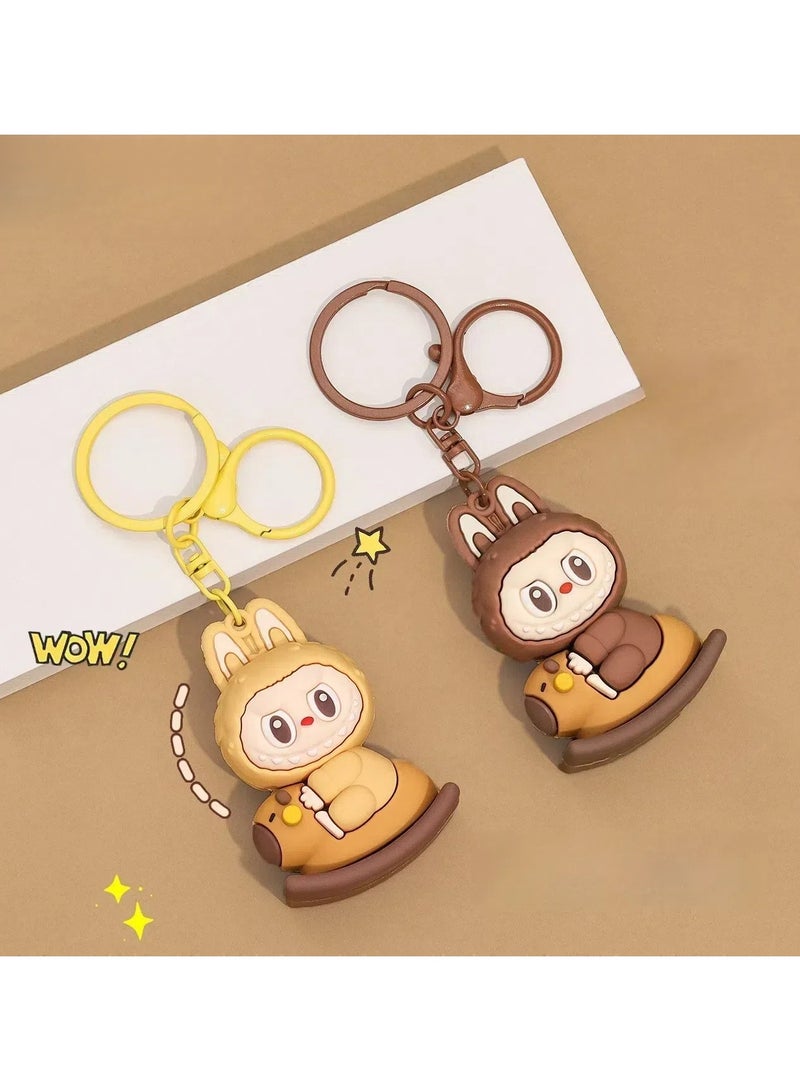 New Labubu Rocking Horse Keychain - Cute 3D Figurine, Creative Bag Charm for Students, Trendy Star-Inspired Design  - Image 2