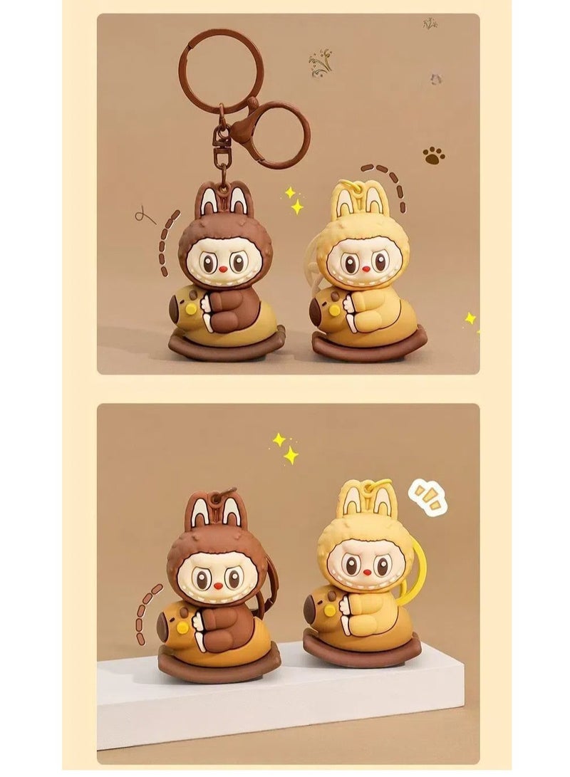 New Labubu Rocking Horse Keychain - Cute 3D Figurine, Creative Bag Charm for Students, Trendy Star-Inspired Design  - Image 3
