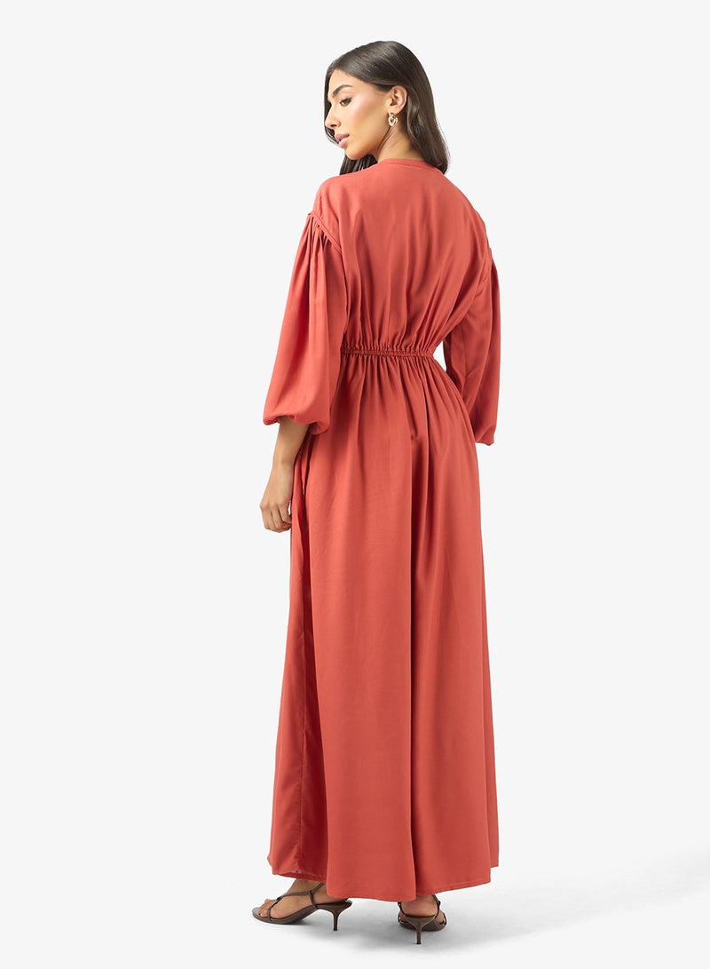 BCBG Ruched Waist Long Sleeves Maxi Dress - Image 2