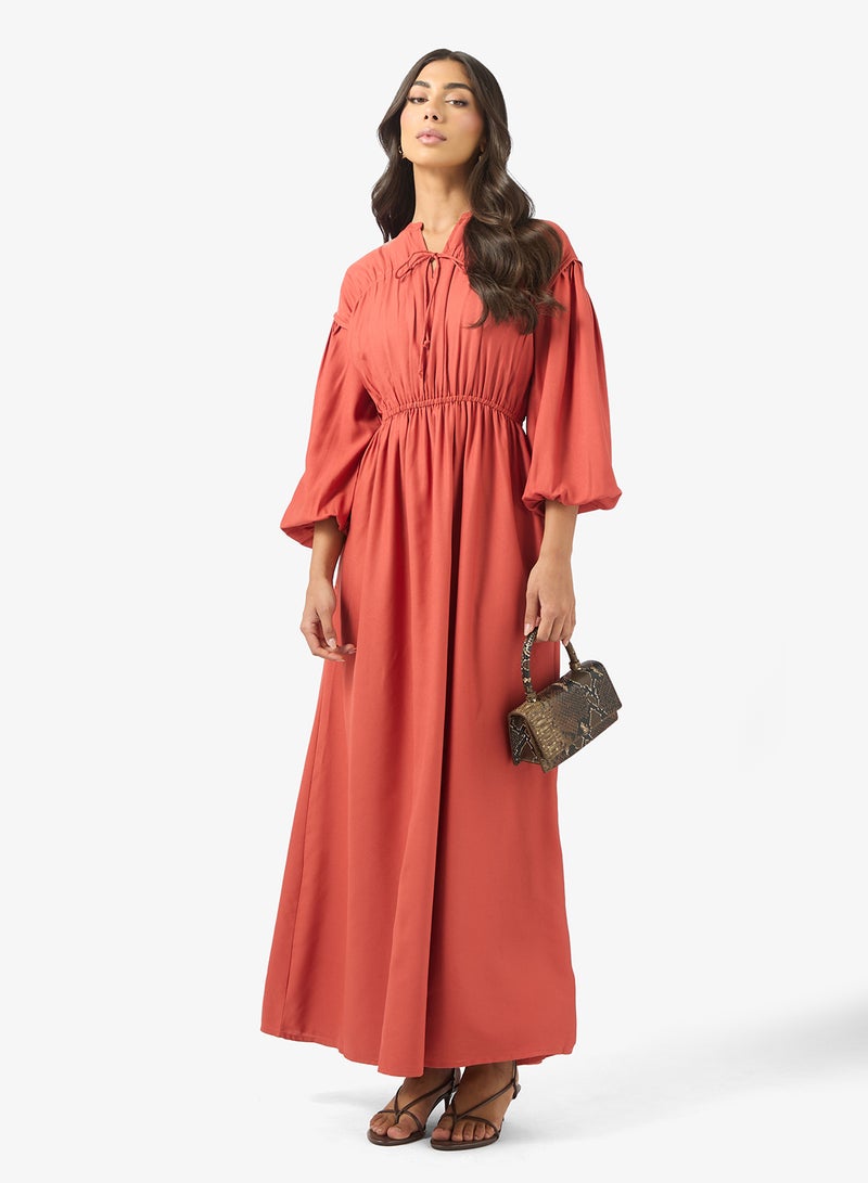 BCBG Ruched Waist Long Sleeves Maxi Dress - Image 4