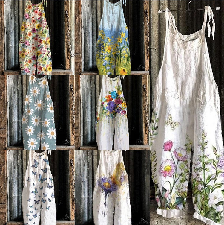 2025 Women'S Clothing Sweet And Fresh Printed Retro Wide-Leg Women'S Jumpsuit - Image 1
