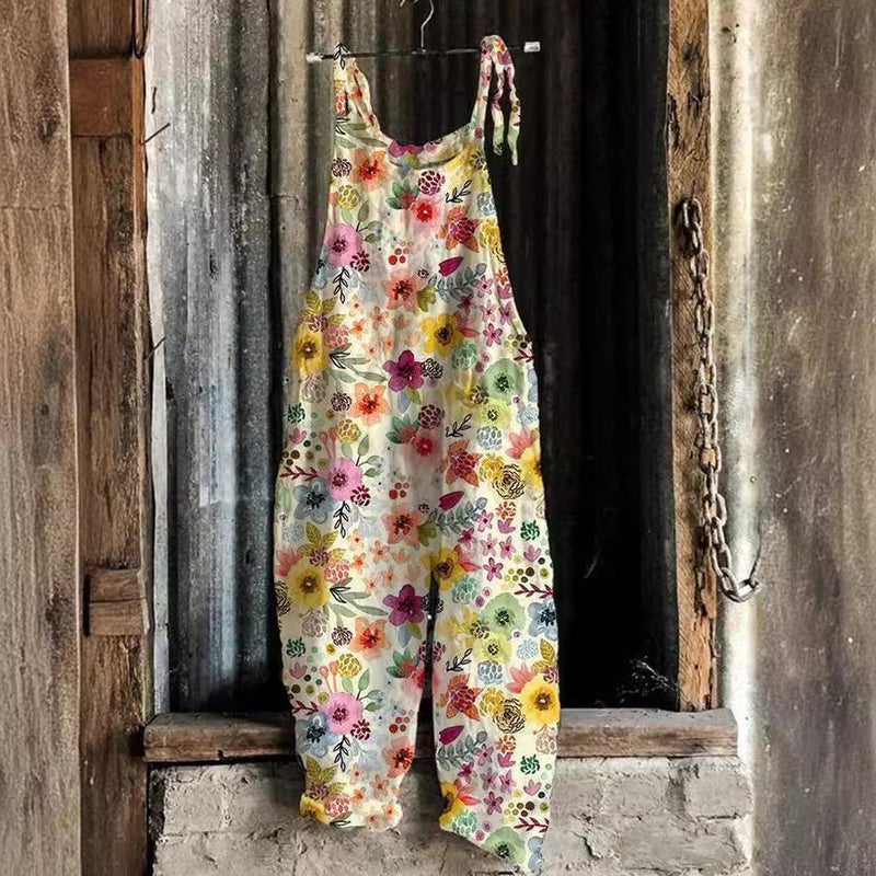 2025 Women'S Clothing Sweet And Fresh Printed Retro Wide-Leg Women'S Jumpsuit - Image 4