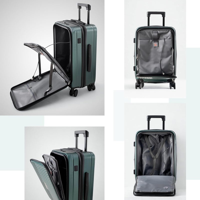 TEREPLUS 20-inch Carry On Luggage Suitcase with Laptop Compartment and USB Port - Dark Green - Image 5